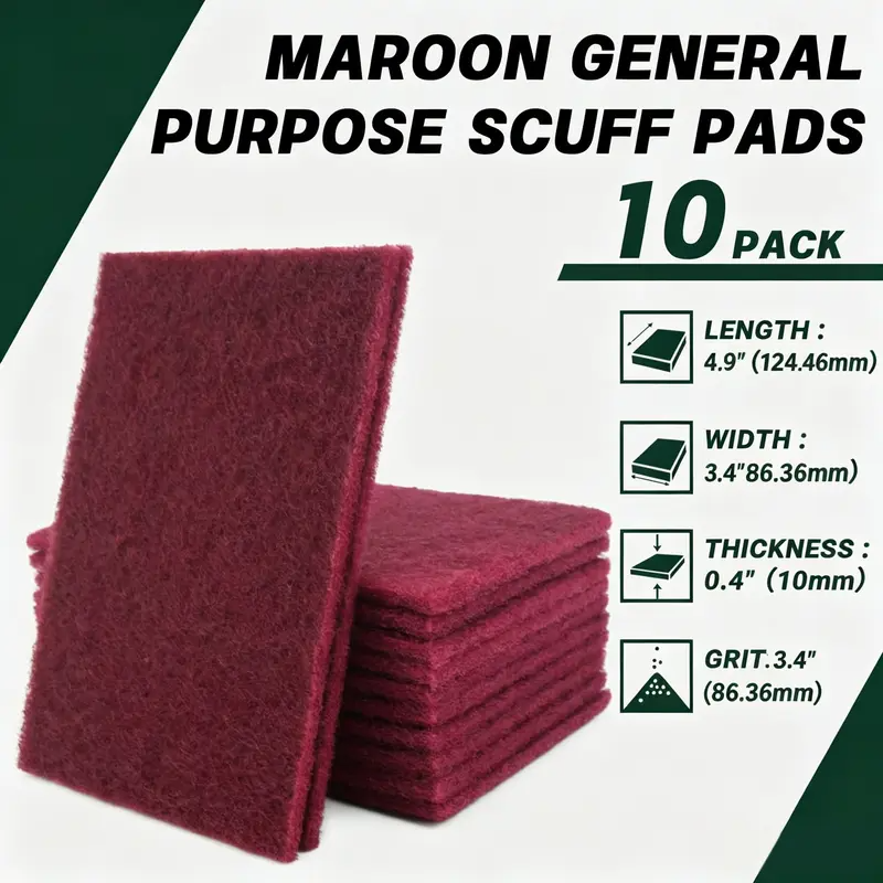 🧽10-Pack Maroon Scuff Pads – Kitchen Cleaning, Paint Prep, Auto Restoration & Crafts
