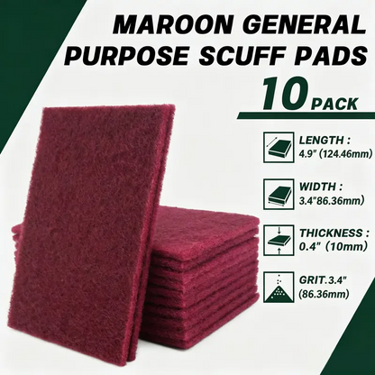 🧽10-Pack Maroon Scuff Pads – Kitchen Cleaning, Paint Prep, Auto Restoration & Crafts
