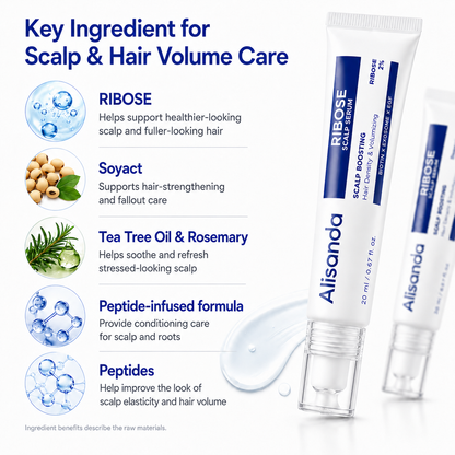 Alisanda RIBOSE Scalp Serum Roll-On for Fuller-Looking Hair – Lightweight Rosemary & Caffeine Scalp Care for Fine, Thin-Looking Hair