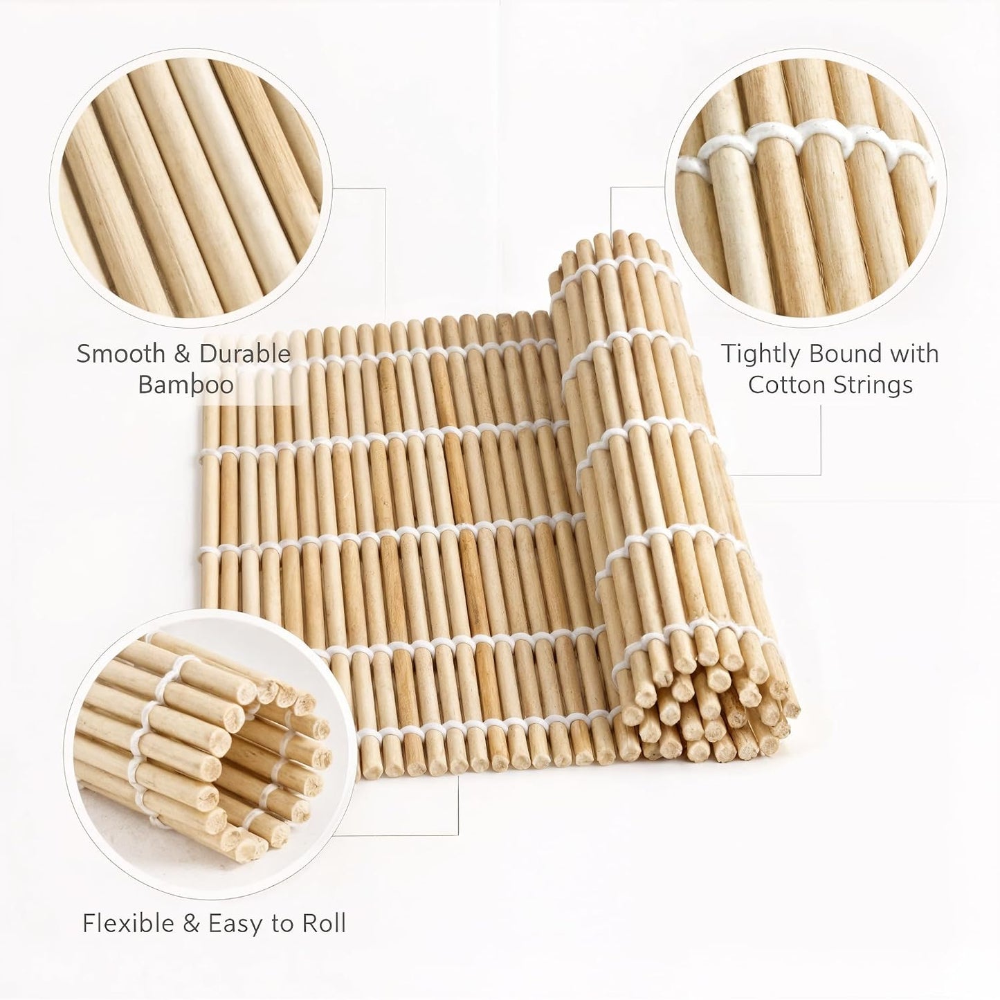 Natural Bamboo Sushi Rolling Mat - 9.5 in - product view 4